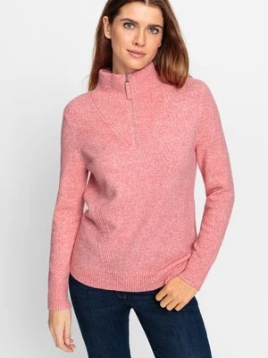 Koralowy sweter damski Henny z rozpinaną stójką - Cozy Idylls Olsen