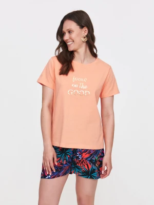 Koralowy t-shirt z krótkim rękawem Top Secret