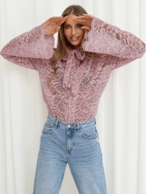 Koronkowa bluzka z ozdobnym wiązaniem MISTY - brudny róż  magmac 