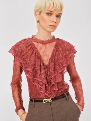 Koronkowa bluzka ze zdobieniami w burgundowym kolorze TARANKO