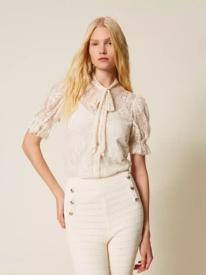 KORONKOWA KOSZULA Z KRÓTKIM RĘKAWEM Z KOKARDĄ TWINSET