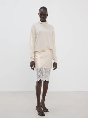 Koronkowa spódnica bieliźniana beżowy - Kobieta - - MANGO