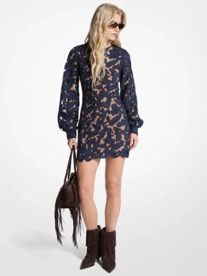 Koronkowa sukienka z bufiastymi rękawami we wzór paisley Michael Kors CIEMNONIEBIESKI (Niebieski)