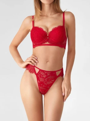 Koronkowy biustonosz z baskinką w rubinowym kolorze Ruby Wine Poupee Marilyn