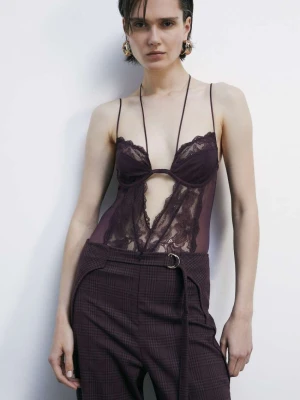 Koronkowy i tiulowy top body PATRIZIA PEPE