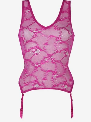 Koronkowy Top z Pasem Do Pończoch Paris fuchsia Poupee Marilyn