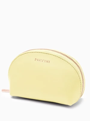 Kosmetyczka damska skórzana mała żółta Puccini