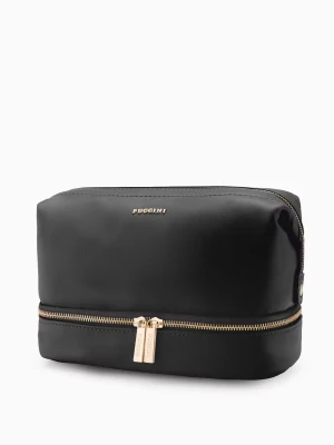 Kosmetyczka damska z zatrzaskami czarna ze skóry ekologicznej Puccini