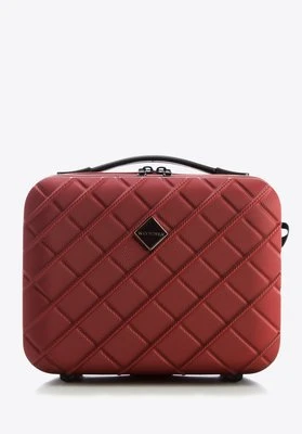 Kosmetyczka podróżna z ABS-u w ukośną kratkę bordowa Wittchen