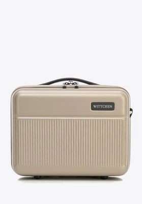 Kosmetyczka podróżna z ABS-u z pionowymi paskami beżowa Wittchen