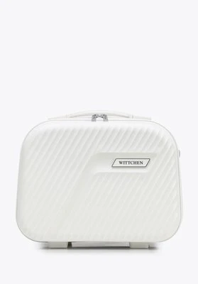 Kosmetyczka podróżna z polipropylenu w ukośne pasy biało - srebrna Wittchen
