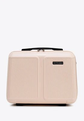 Kosmetyczka z ABS-u w drobne paski pudrowy róż Wittchen