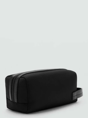 Kosmetyczka ze skórzanymi detalami czarny - Mężczyzna - Rozmiar uniwersalny - MANGO MAN