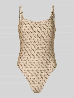 kostium kąpielowy o kroju slim fit z nadrukiem z logo na całej powierzchni Guess Beżowy