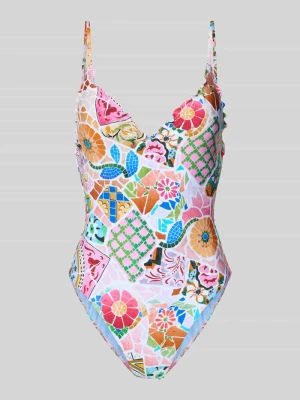 Kostium kąpielowy o kroju slim fit z obszyciem falbanami model 'BOHÈME' Seafolly Różowy