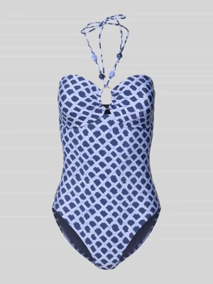 Kostium kąpielowy o kroju slim fit z obszyciem ozdobnymi kamieniami model 'Marseille' Seafolly Niebieski