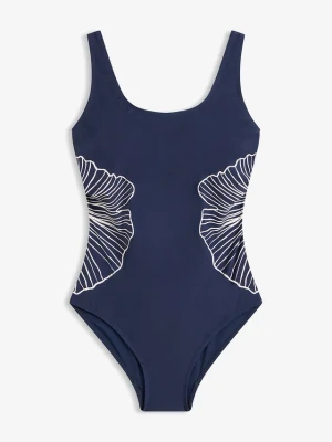 Kostium kąpielowy shape z lekko modelującego materiału, z nadrukiem z przodu BonPrix niebieski
