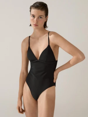 Kostium Kąpielowy Trójkątny Z Brokatem - Czarny - Massimo Dutti - Female