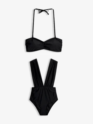 Kostium kąpielowy typu bandeau + górą bikini bandeau (2 części) BonPrix czarny