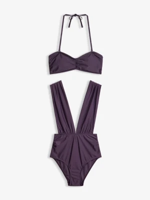 Kostium kąpielowy typu bandeau + górą bikini bandeau (2 części) BonPrix fioletowy