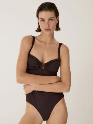 Kostium Kąpielowy Z Marszczeniem - Brązowy - Massimo Dutti - Female