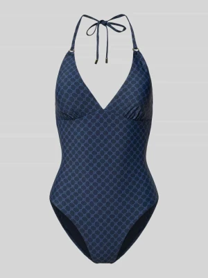 Kostium kąpielowy z wiązaniem na szyi ze wzorem z logo model 'Cortina Beach' JOOP! Ciemnoniebieski