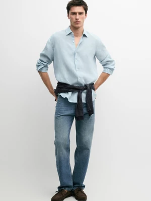 Koszula 100% Len - Niebieski - - Massimo Dutti - Mężczyzna