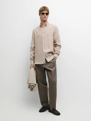 Koszula 100% Len - Wielbłądzi - - Massimo Dutti - Mężczyzna
