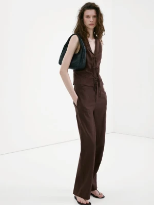 Koszula bez rękawów z wiązaniami czekoladowy - Kobieta - - MANGO