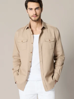 Koszula Beżowa Bawełniana Regular Elettra Lancerto