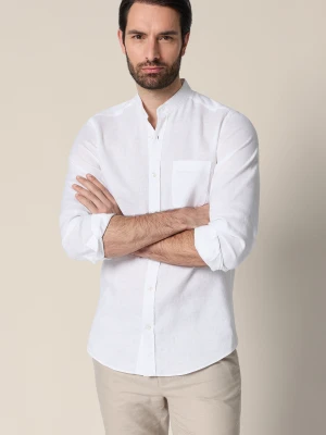 Koszula Biała z Lnem ze Stójką Regular Alodia Lancerto