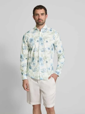 Koszula biznesowa męska JOOP! Collection;Mieszanka lnu i bawełny;Krój slim fit;Model ‘Pai’;Kołnierzyk typu cutaway;Listwa guzikowa;Długość tyłu w rozmiarze 40: 