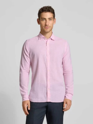 Koszula biznesowa o kroju regular fit z mieszanki lnu i bawełny model 'ROMA' FIL NOIR