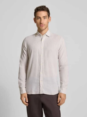 Koszula biznesowa o kroju regular fit z mieszanki lnu i bawełny model 'ROMA' FIL NOIR