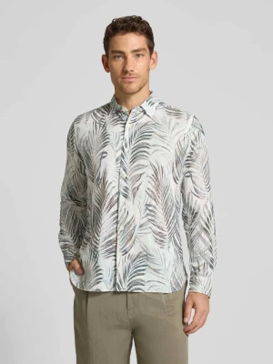 Koszula biznesowa o kroju regular fit z mieszanki lnu i bawełny model 'ROMA' FIL NOIR