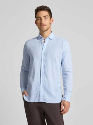 Koszula biznesowa o kroju regular fit z mieszanki lnu i bawełny model 'ROMA' FIL NOIR