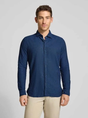 Koszula biznesowa o kroju regular fit z mieszanki lnu i bawełny model 'ROMA' FIL NOIR