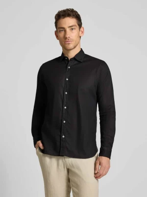 Koszula biznesowa o kroju regular fit z mieszanki lnu i bawełny model 'ROMA' FIL NOIR