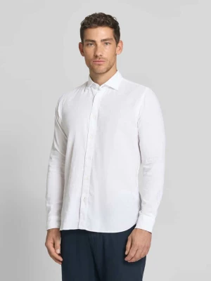 Koszula biznesowa o kroju regular fit z mieszanki lnu i bawełny model 'ROMA' FIL NOIR