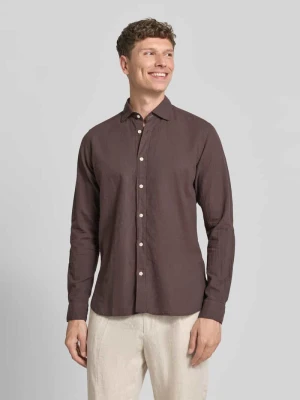 Koszula biznesowa o kroju regular fit z mieszanki lnu i bawełny model 'ROMA' FIL NOIR