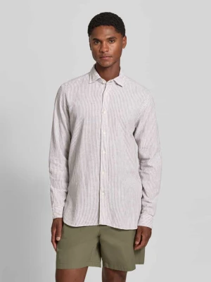 Koszula biznesowa o kroju regular fit z mieszanki lnu i bawełny model 'ROMA' Fil Noir Khaki