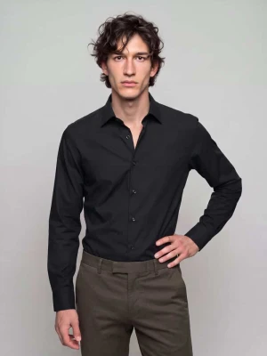 Koszula biznesowa o kroju shaping skinny fit z czystej bawełny OLYMP Level 5 Czarny