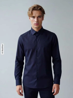 Koszula biznesowa o kroju slim fit z czystej bawełny model 'Level Five' OLYMP Level 5 Granatowy