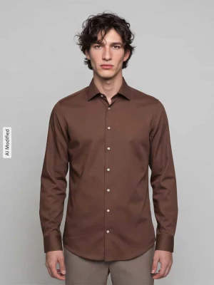 Koszula biznesowa o kroju slim fit z czystej bawełny Seidensticker Średniobrązowy