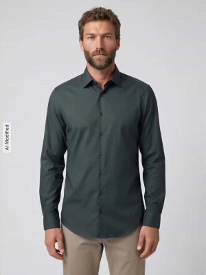Koszula biznesowa o kroju slim fit z kołnierzykiem typu kent Jake*s Ciemnozielony