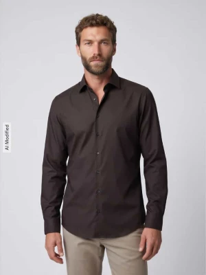 Koszula biznesowa o kroju slim fit z kołnierzykiem typu kent Jake*s Czekoladowy