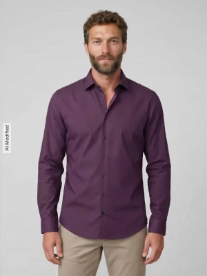 Koszula biznesowa o kroju slim fit z kołnierzykiem typu kent Jake*s Oberżynowy