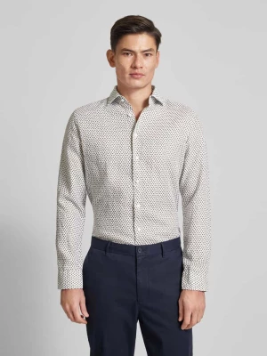 Koszula biznesowa o kroju slim fit z lnu ze wzorem na całej powierzchni seidensticker