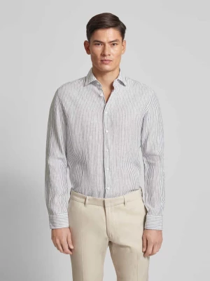 Koszula biznesowa o kroju slim fit z lnu ze wzorem w paski seidensticker