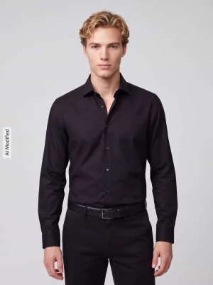 Koszula biznesowa o kroju slim fit z mieszanki bawełny i modalu model 'Light Spread Kent' Seidensticker Czarny